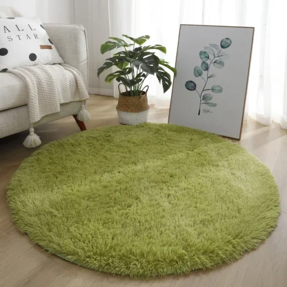 Round Plain Color Rug with Faux Fur - Image 3