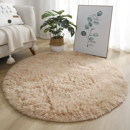 Round Plain Color Rug with Faux Fur - Image 14