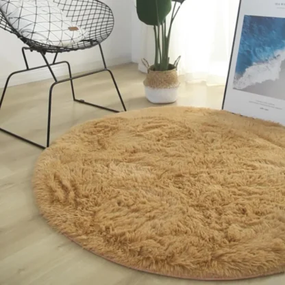 Round Plain Color Rug with Faux Fur - Image 11