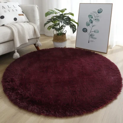 Round Plain Color Rug with Faux Fur - Image 7