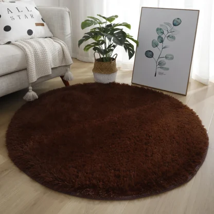 Round Plain Color Rug with Faux Fur - Image 8