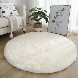 Round Plain Color Rug with Faux Fur