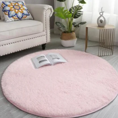 Round Plain Color Rug with Faux Fur - Image 4