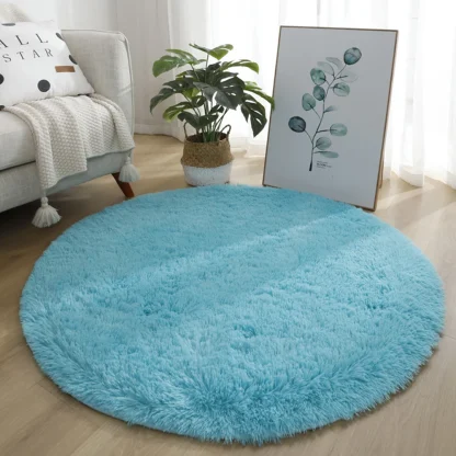 Round Plain Color Rug with Faux Fur - Image 13