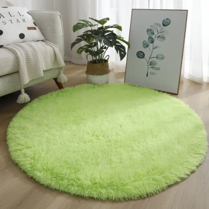 Round Plain Color Rug with Faux Fur - Image 5