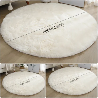 Round Plain Color Rug with Faux Fur - Image 2